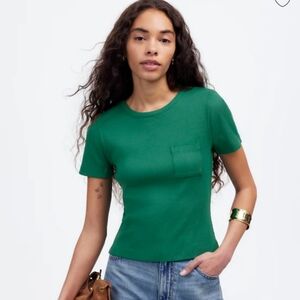 Madewell Garment Dyed Ribbed Crewneck Pocket Tee NU846 Size M NWT Green